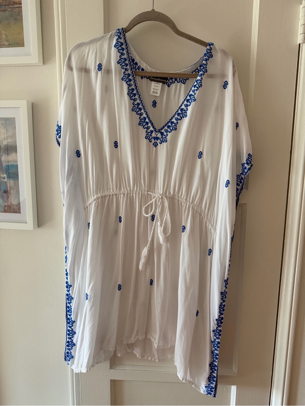 Tommy Bahama White Tunic with Blue Embroidery